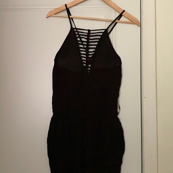 FOREVER21 Black Jumpsuit Criss-cross back Sexy Lines open Front - Picture 1 of 5
